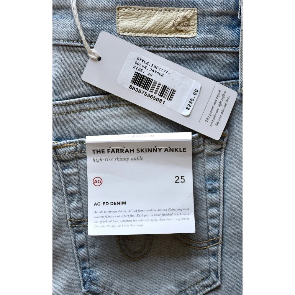 AG ADRIANO GOLDSCHMIED NWT FARRAH HIGH RISE SKINNY ANKLE 24Y SEABIRD JEAN. SZ 25 - Picture 12 of 13